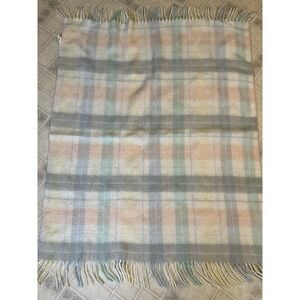Vintage Beacon Pastel Pram Baby Crib Blanket Plaid Fringe Acrylic Woven Made USA